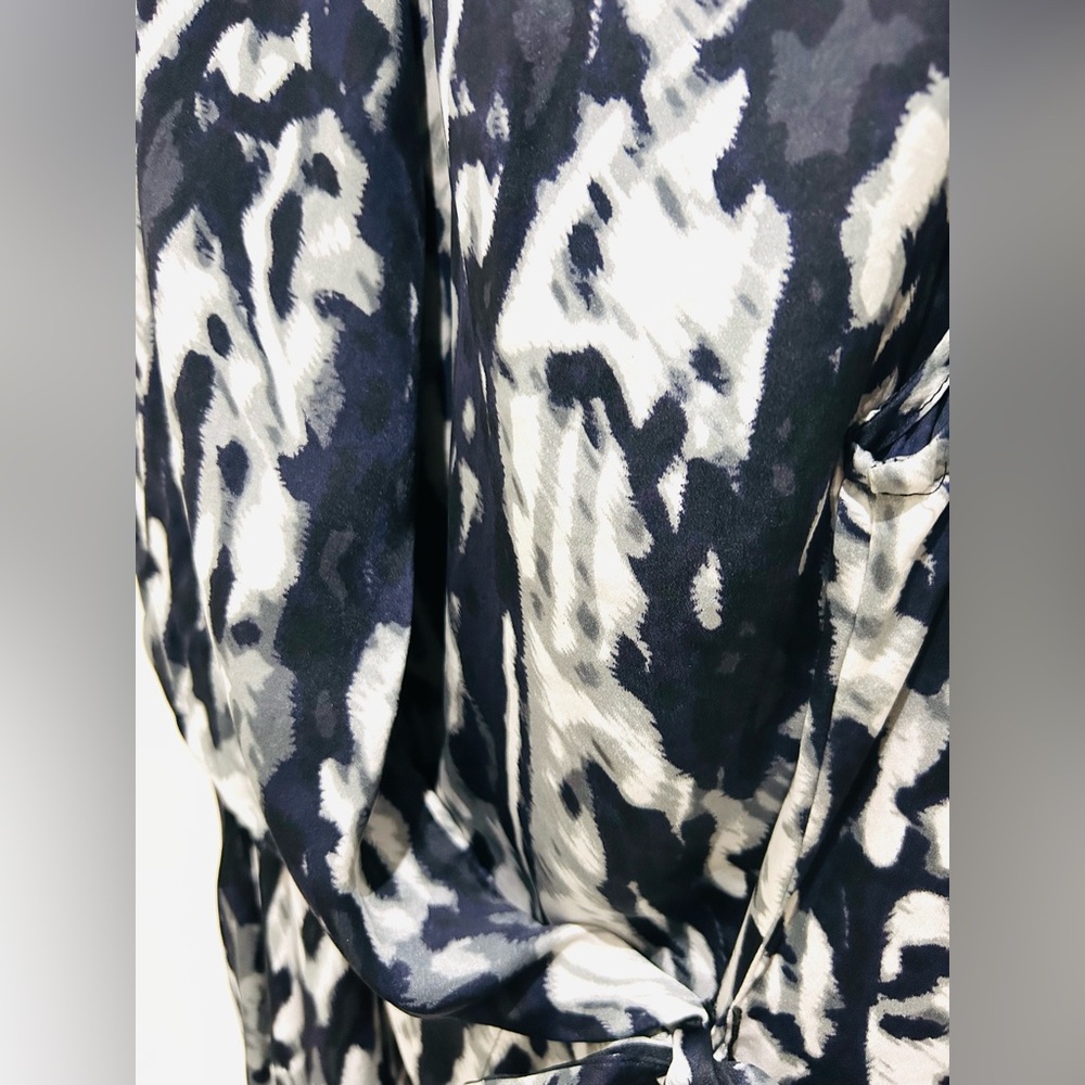Tristan 100% Silk Black & White Abstract Print Sleeveless Draped Dress-Size L - Picture 6 of 8
